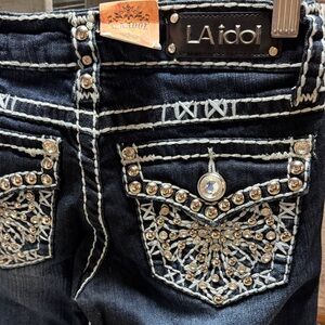 L.A. idol Women's Dark Blue capris with Rhinestone Accents